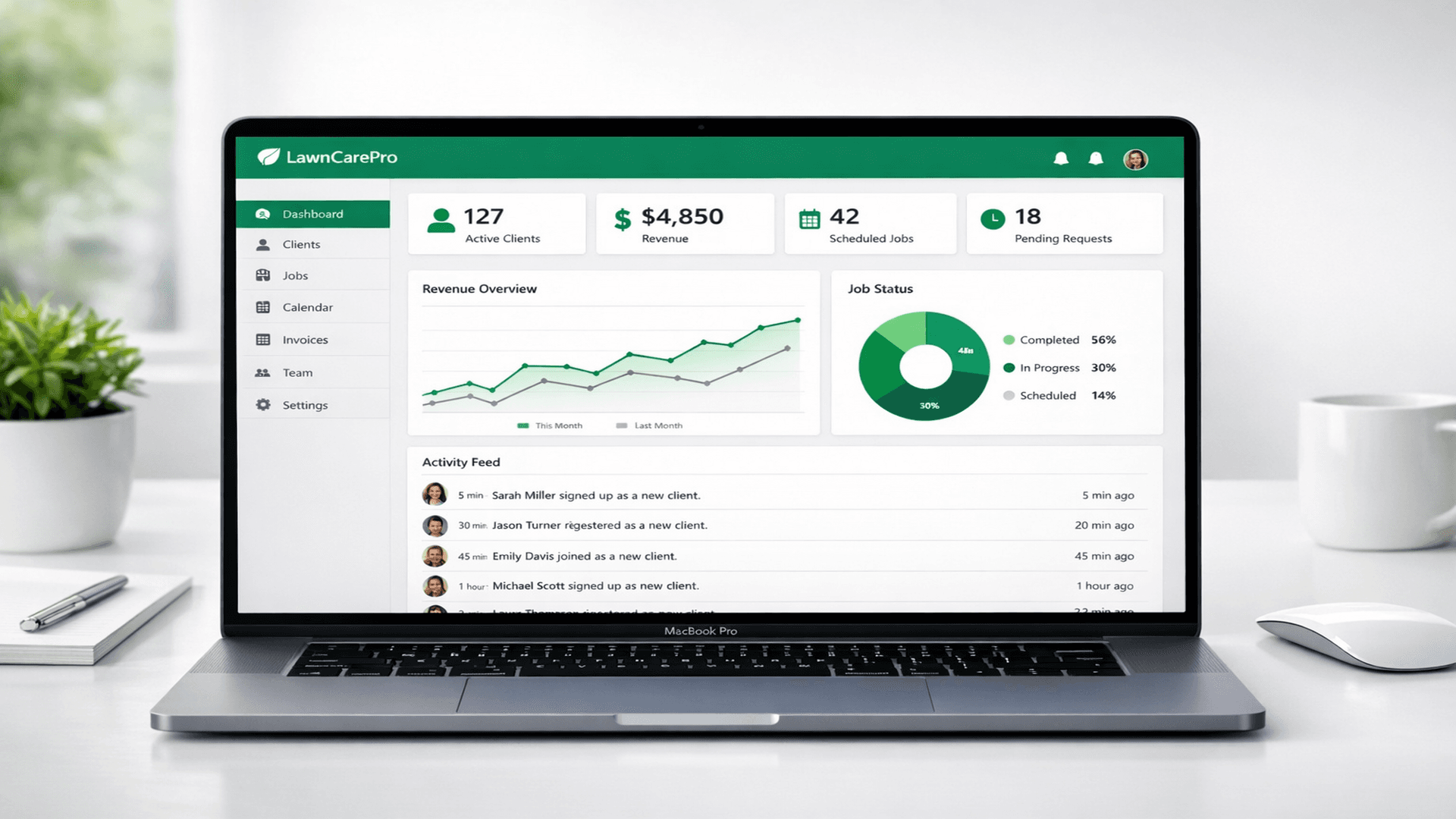 Ruunly dashboard showing a professional service business website with online billing and client portal