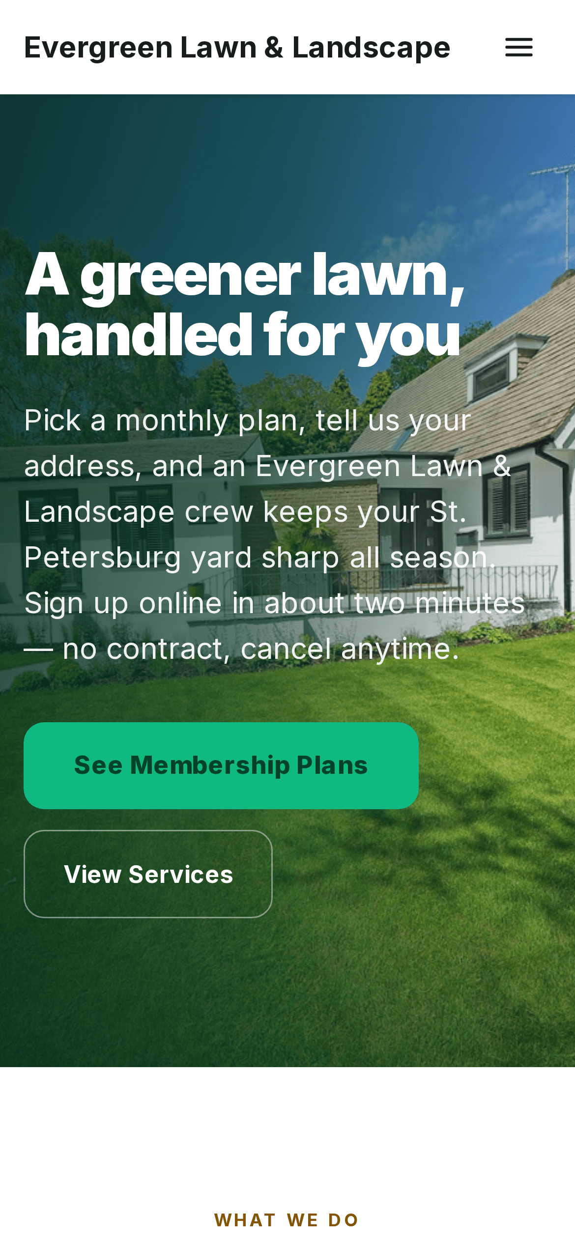 The same tenant website viewed on a phone, showing service plan cards and the sign-up CTA in a mobile-optimized layout